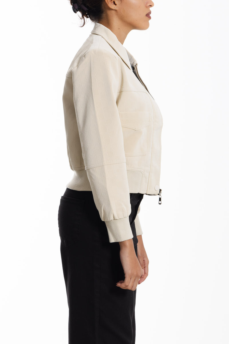 TEXTURED CROP LEATHER JACKET