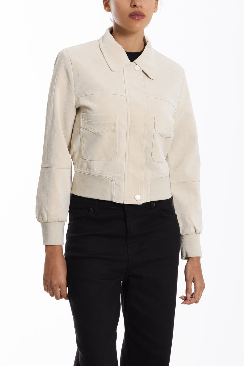 TEXTURED CROP LEATHER JACKET