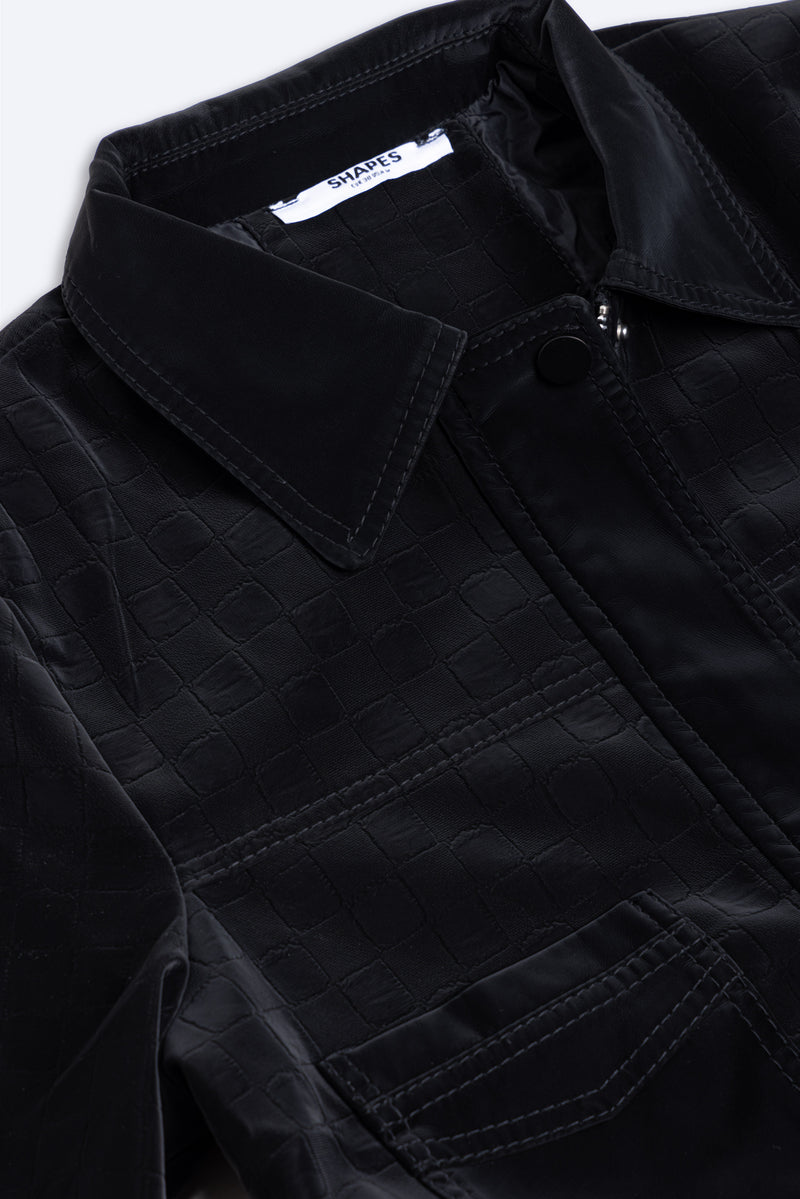 TEXTURED CROP LEATHER JACKET