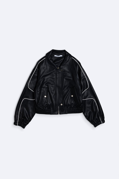 DETAILED CROP LEATHER JACKET