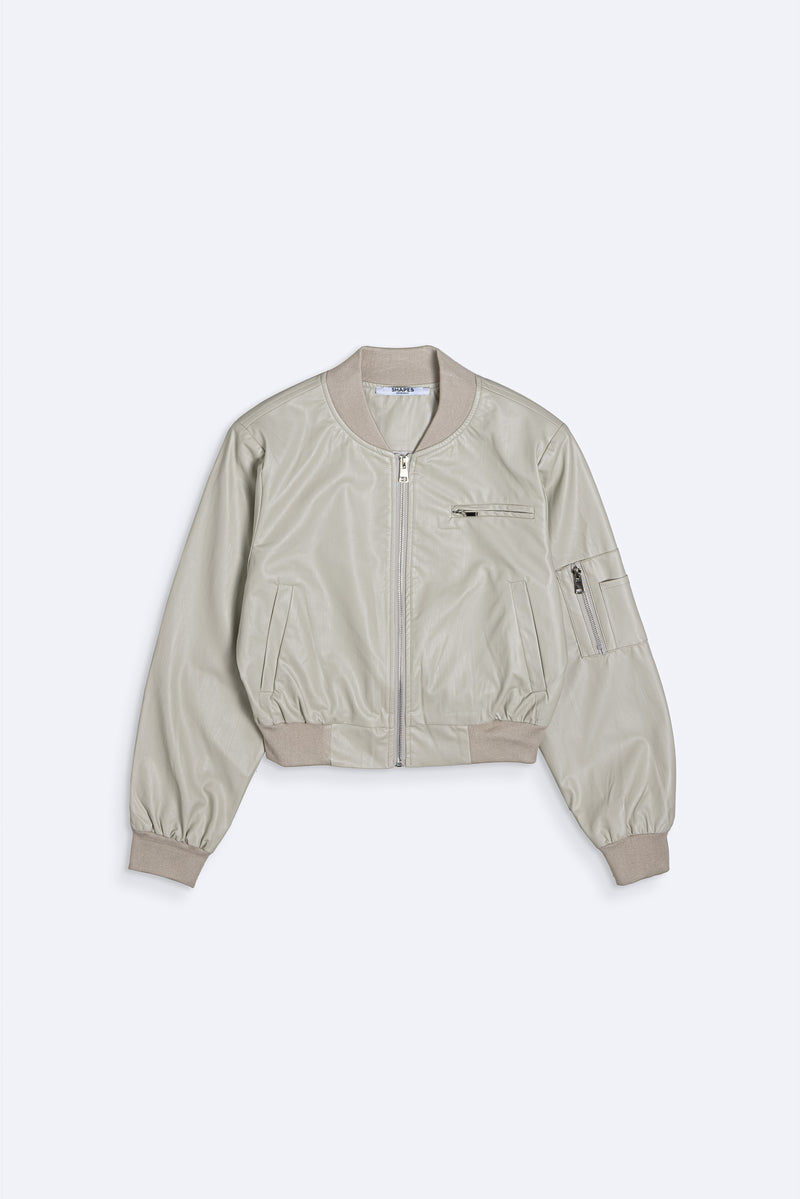 FAUX LEATHER CROPPED BOMBER JACKET