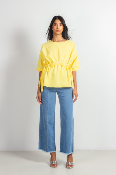HIGH-WAIST DENIM TROUSERS
