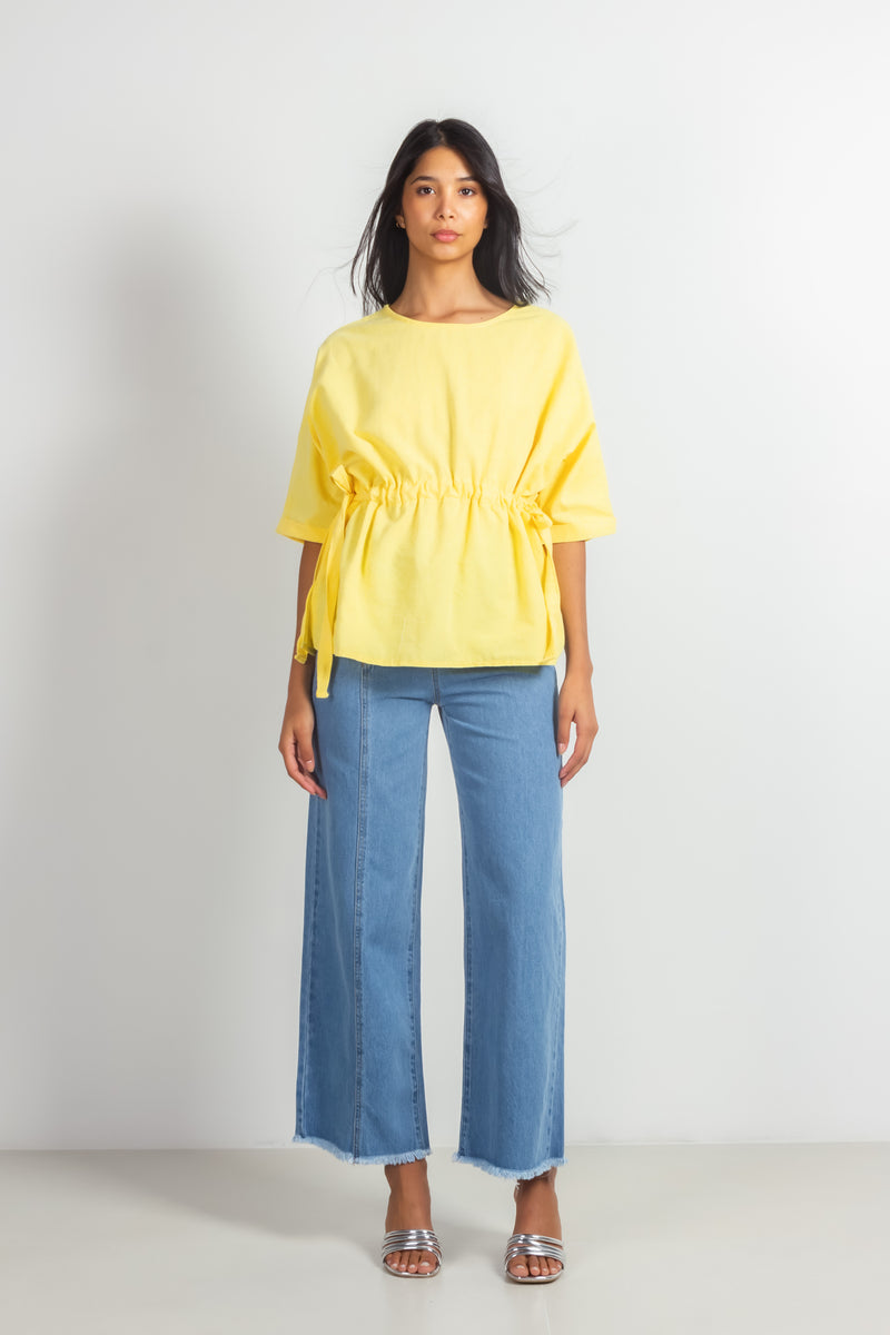HIGH-WAIST DENIM TROUSERS