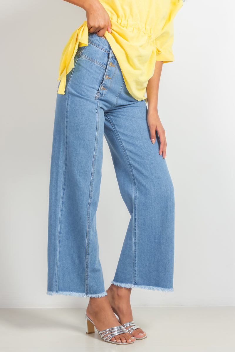 HIGH-WAIST DENIM TROUSERS