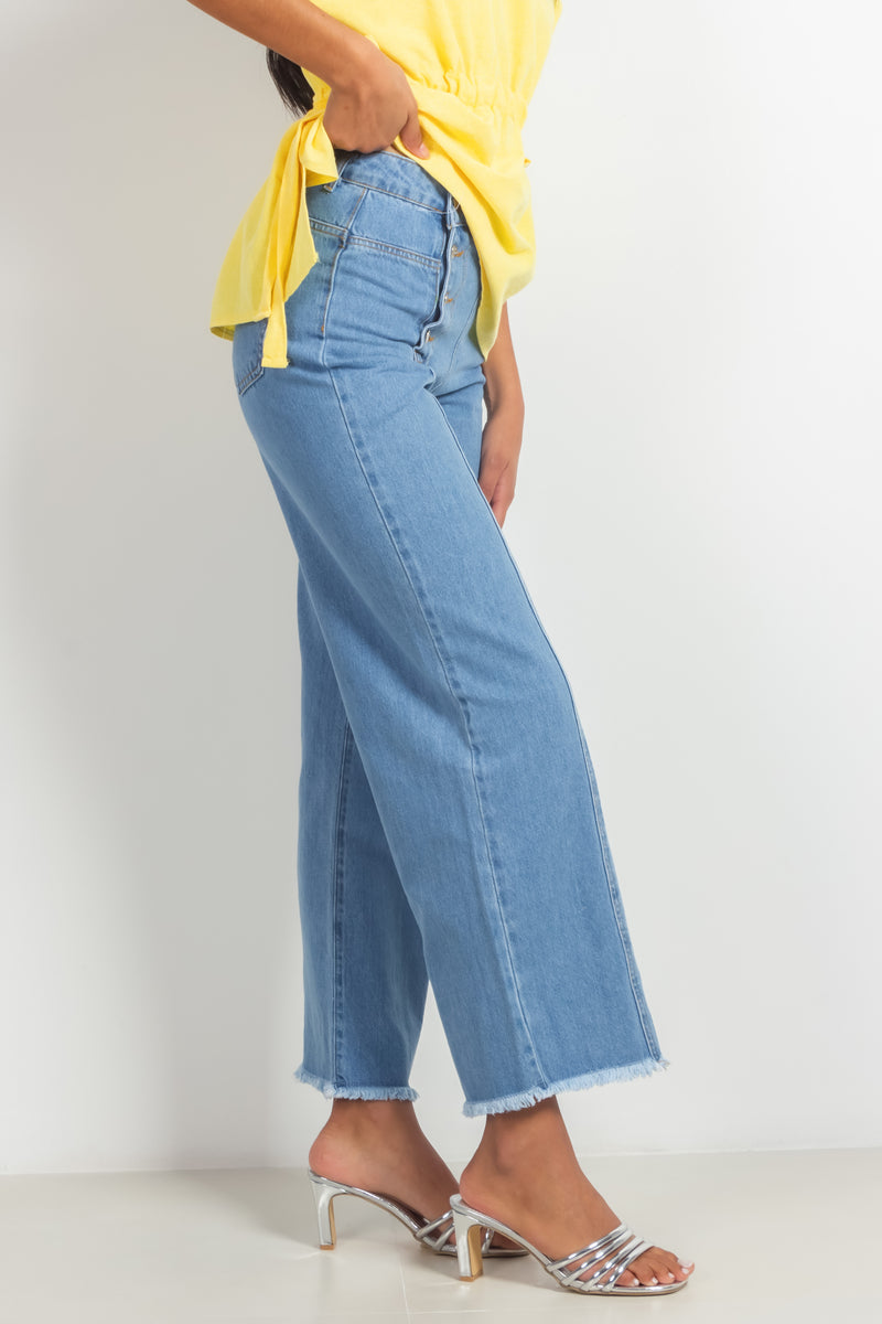 HIGH-WAIST DENIM TROUSERS