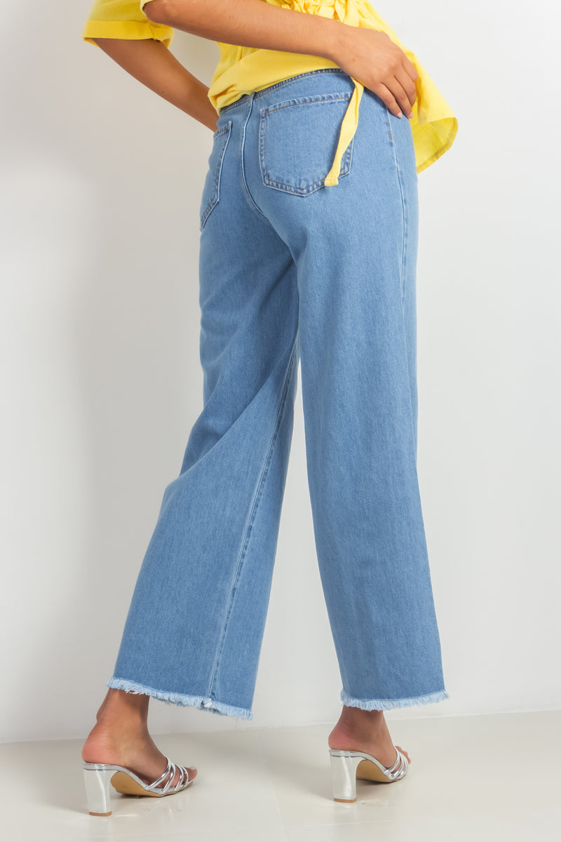 HIGH-WAIST DENIM TROUSERS
