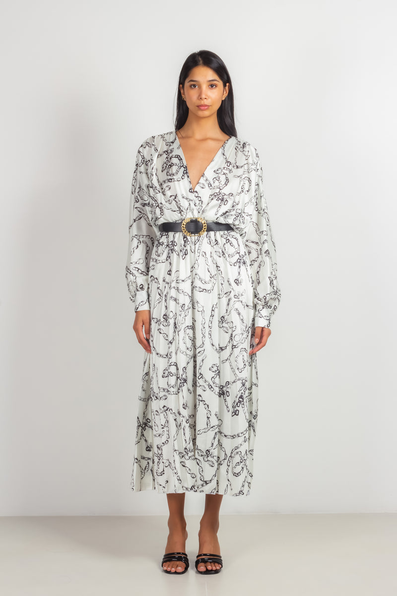 BELTED SATIN DRESS