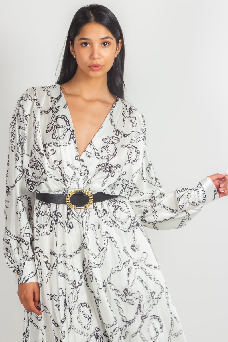 BELTED SATIN DRESS
