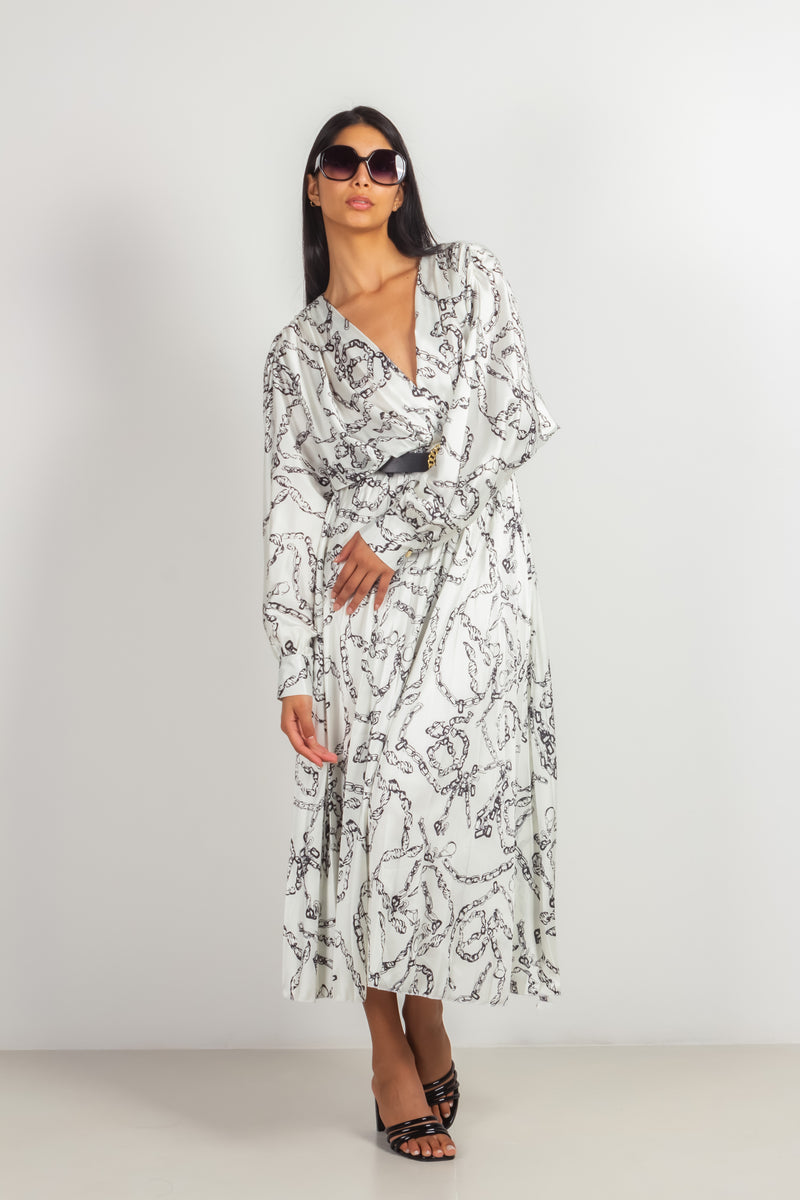BELTED SATIN DRESS
