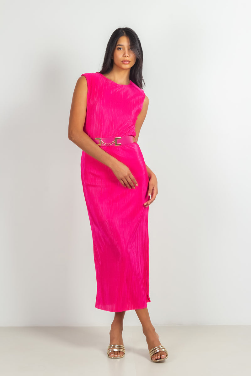 PLEATED SATIN DRESS