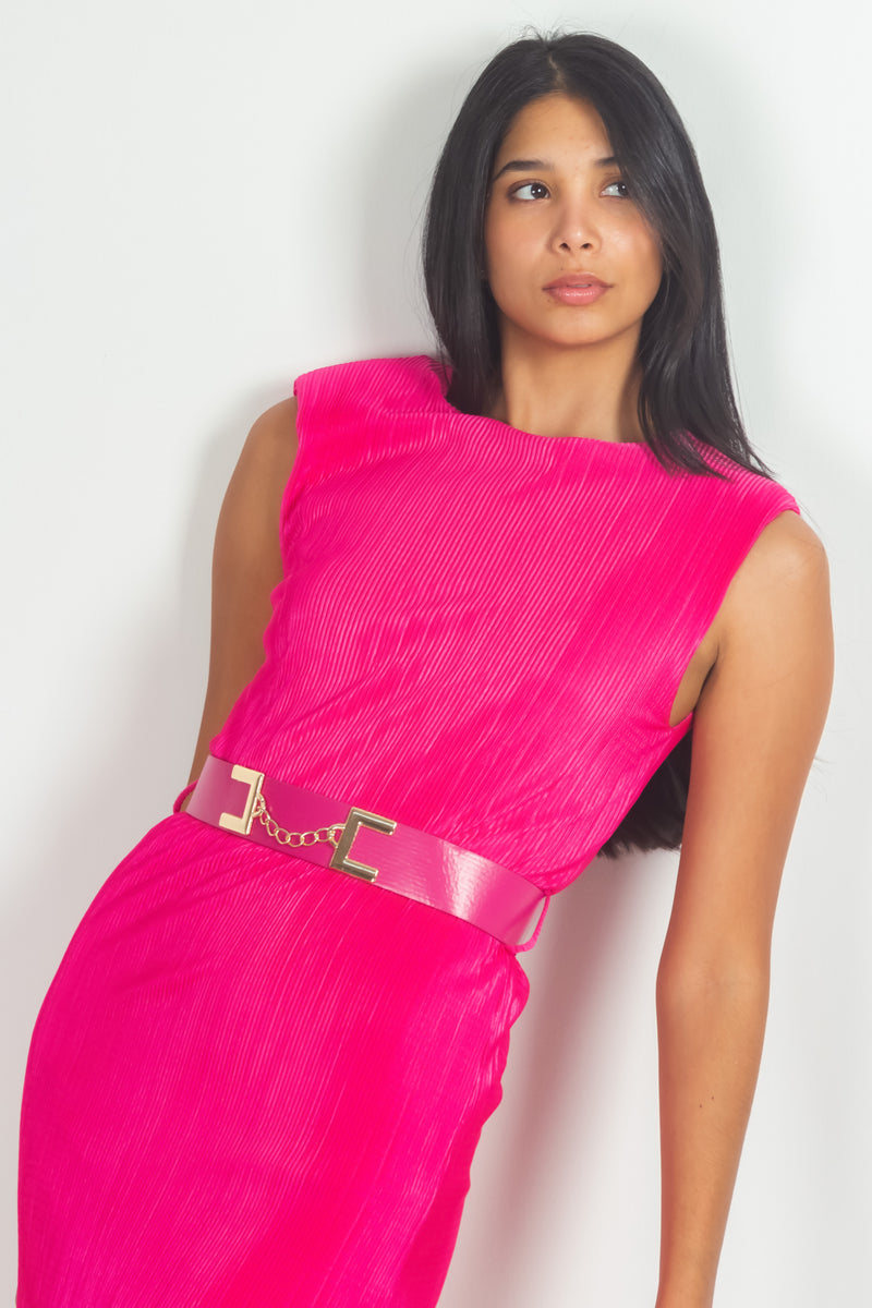 PLEATED SATIN DRESS