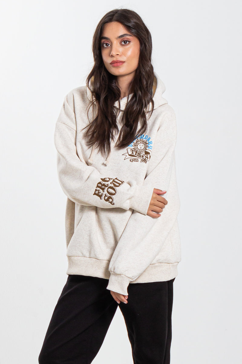 CONTRAST PRINT HOODIE