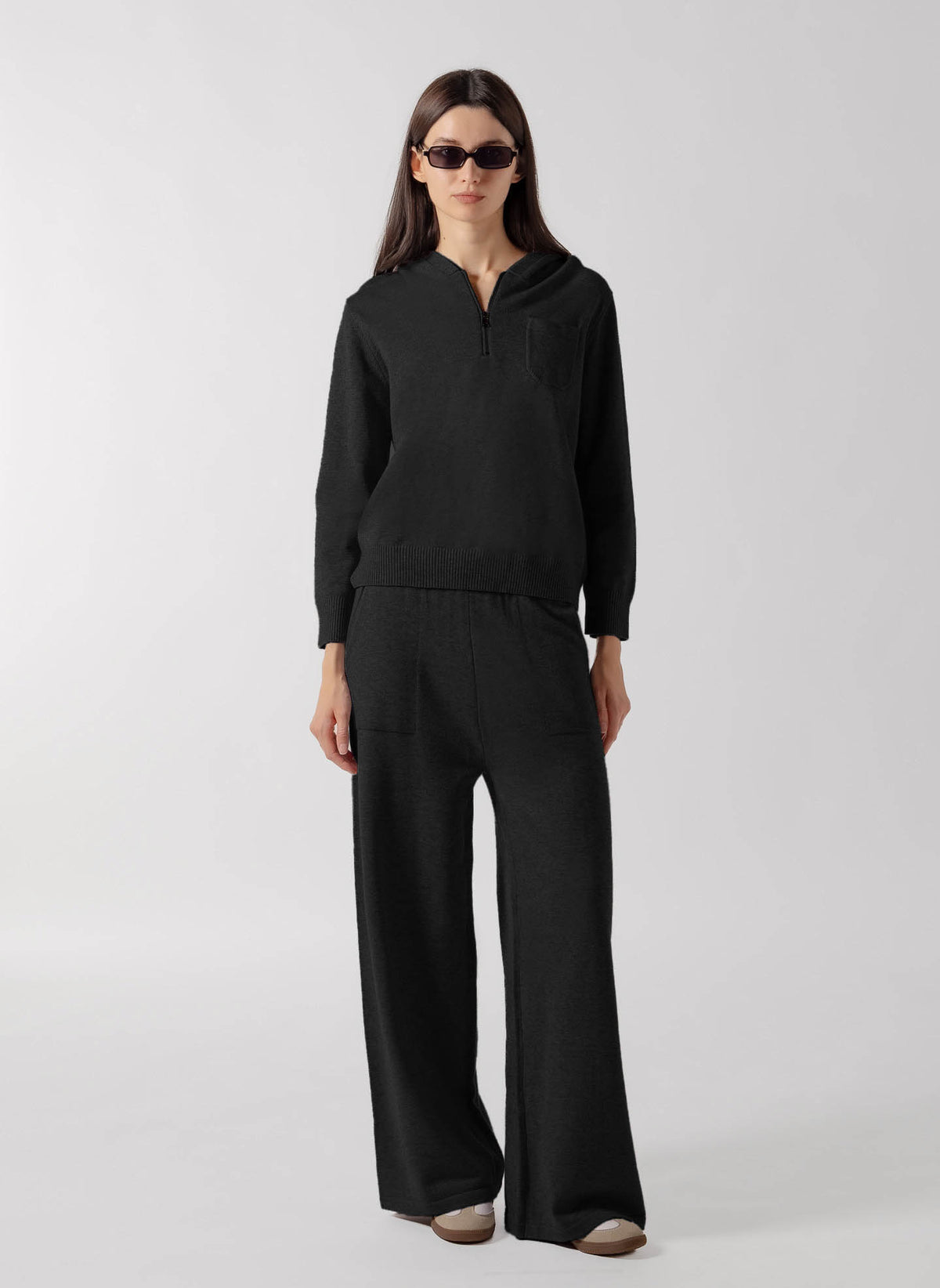 QUATER ZIP HOODED CASHMERE SET