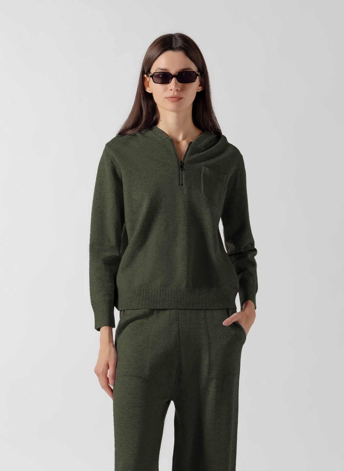 QUATER ZIP HOODED CASHMERE SET