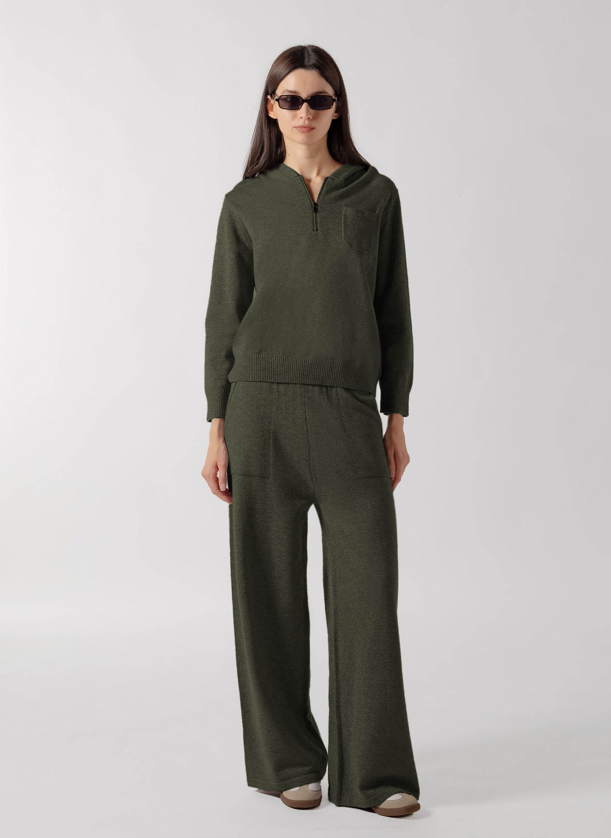 QUATER ZIP HOODED CASHMERE SET
