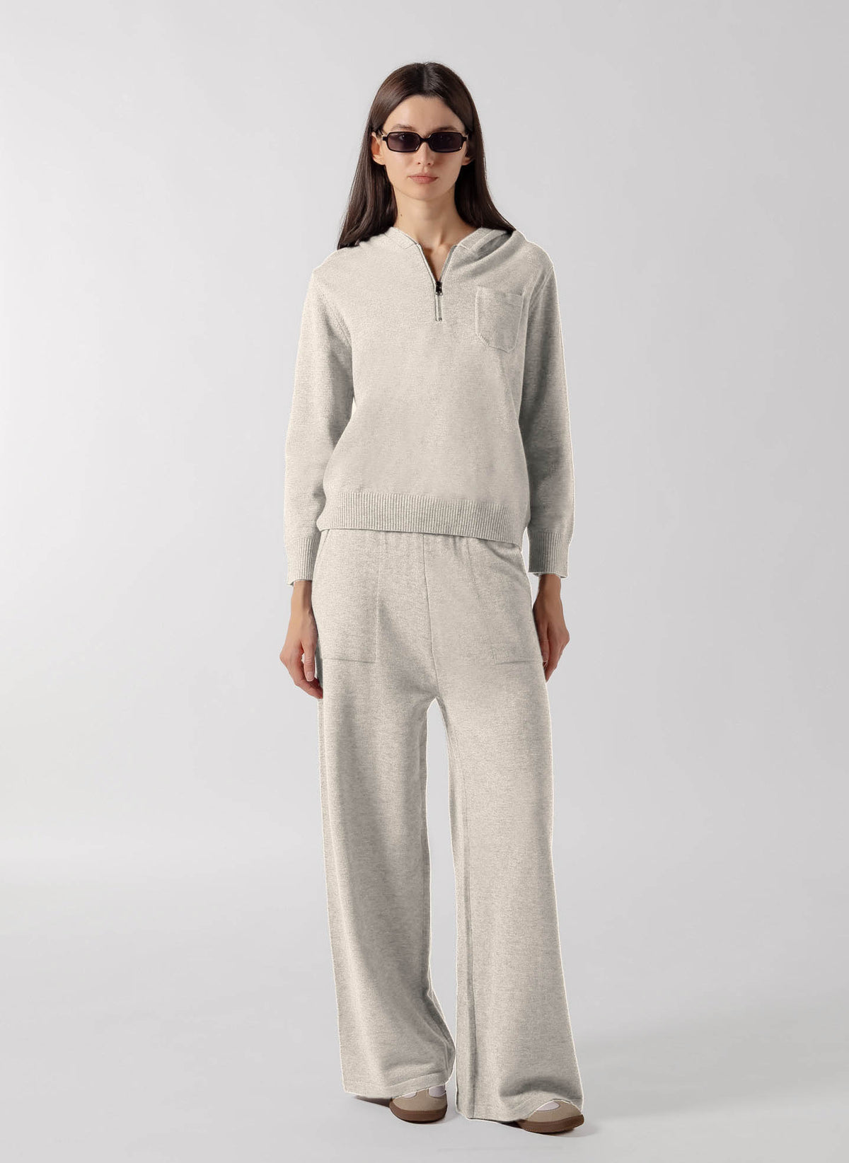 QUATER ZIP HOODED CASHMERE SET