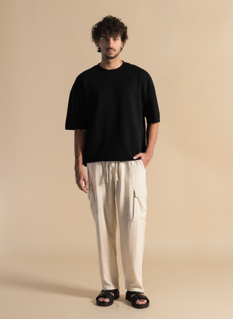 COMFORT LINEN CARGO TROUSERS