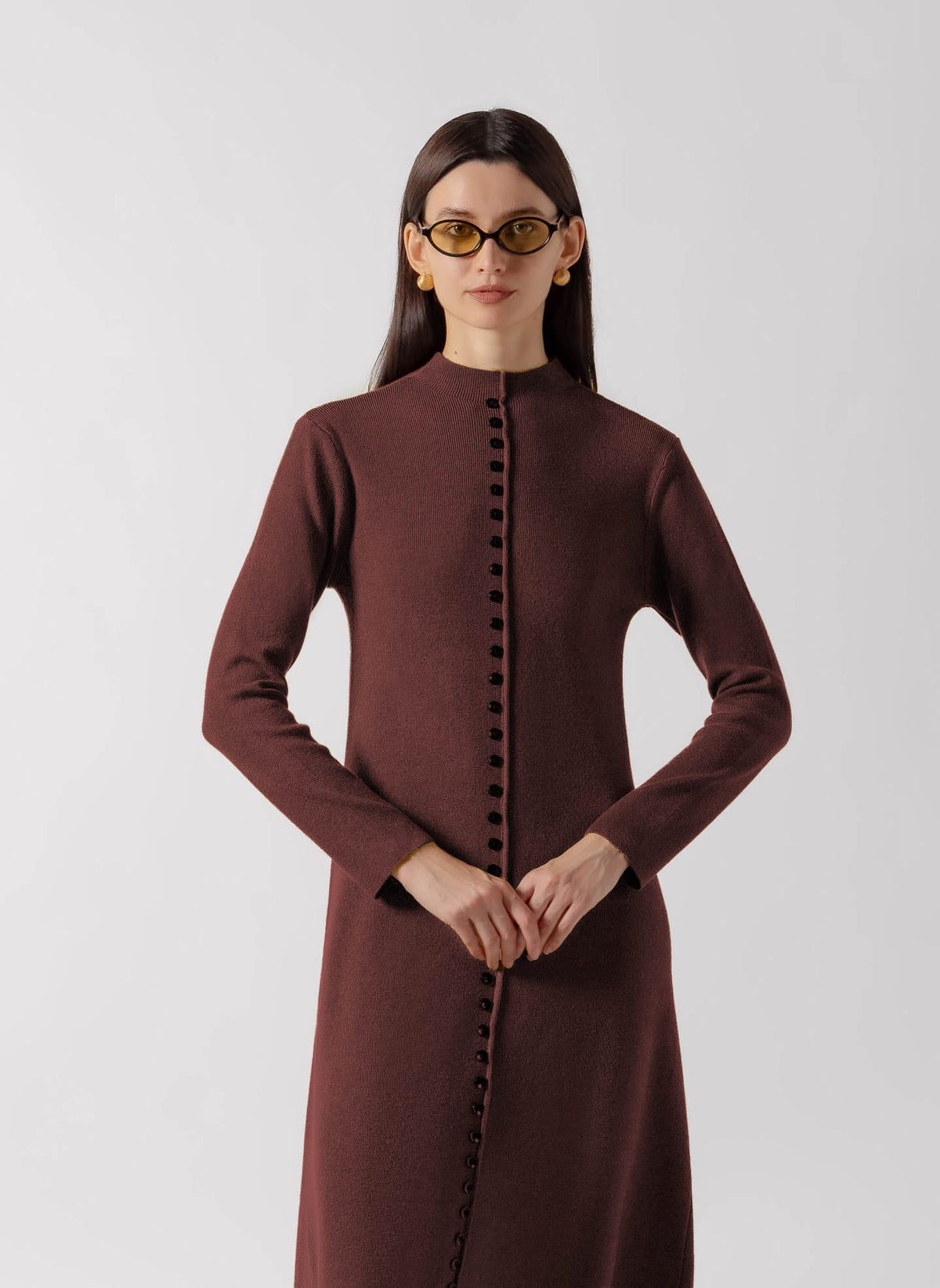 CONTRAST BUTTON DOWN MIDI KNIT DRESS