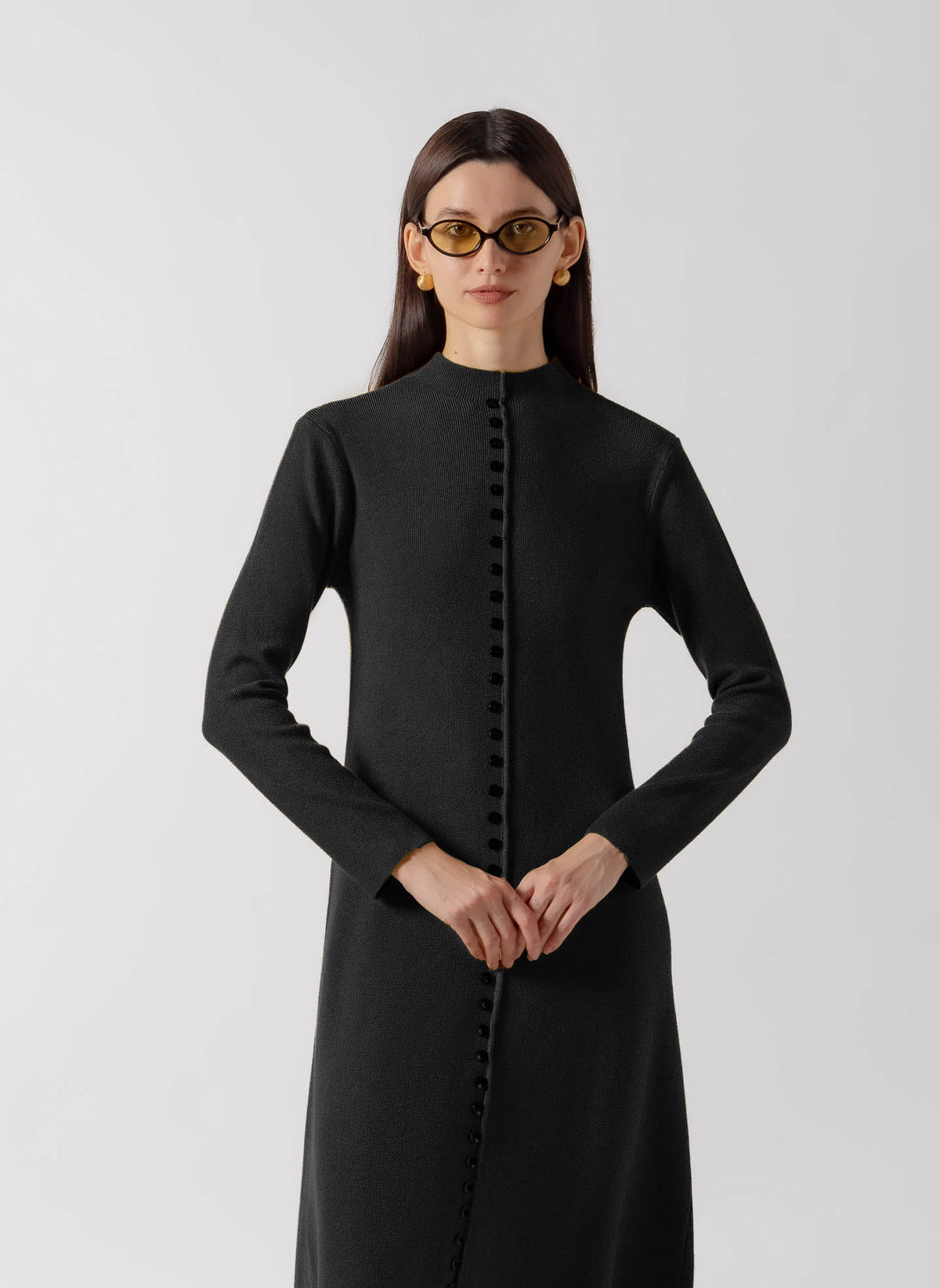 CONTRAST BUTTON DOWN MIDI KNIT DRESS