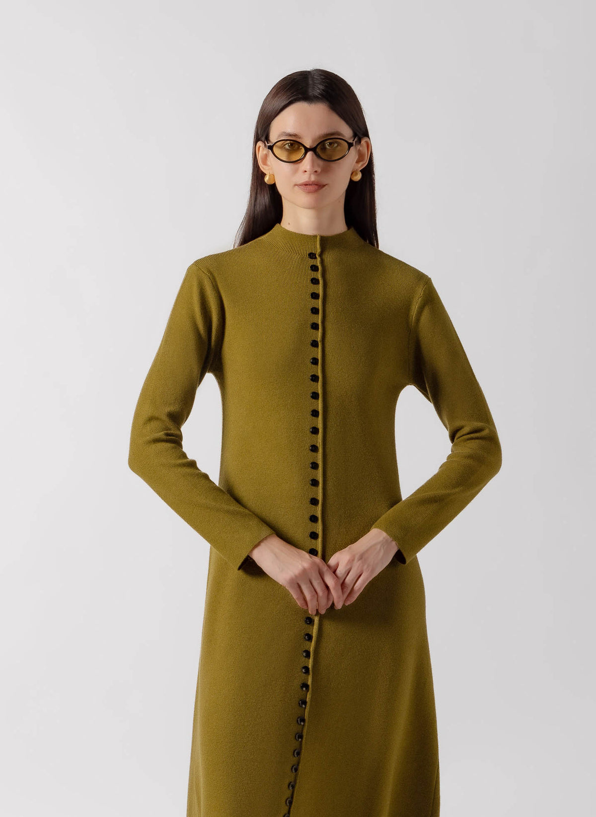 CONTRAST BUTTON DOWN MIDI KNIT DRESS