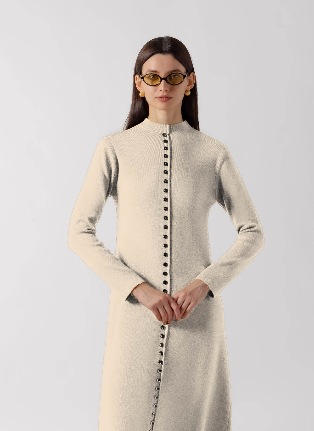 CONTRAST BUTTON DOWN MIDI KNIT DRESS