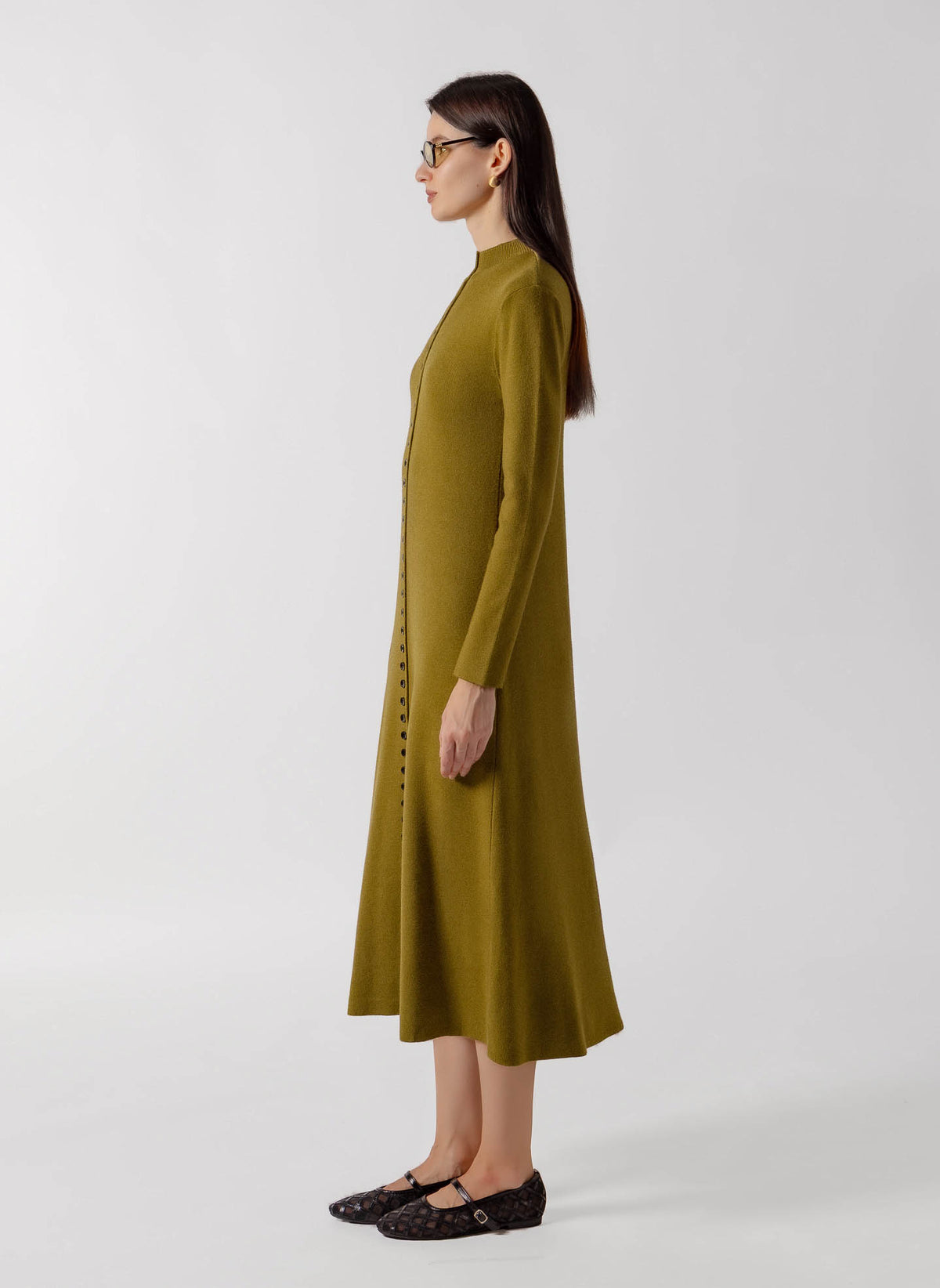 CONTRAST BUTTON DOWN MIDI KNIT DRESS