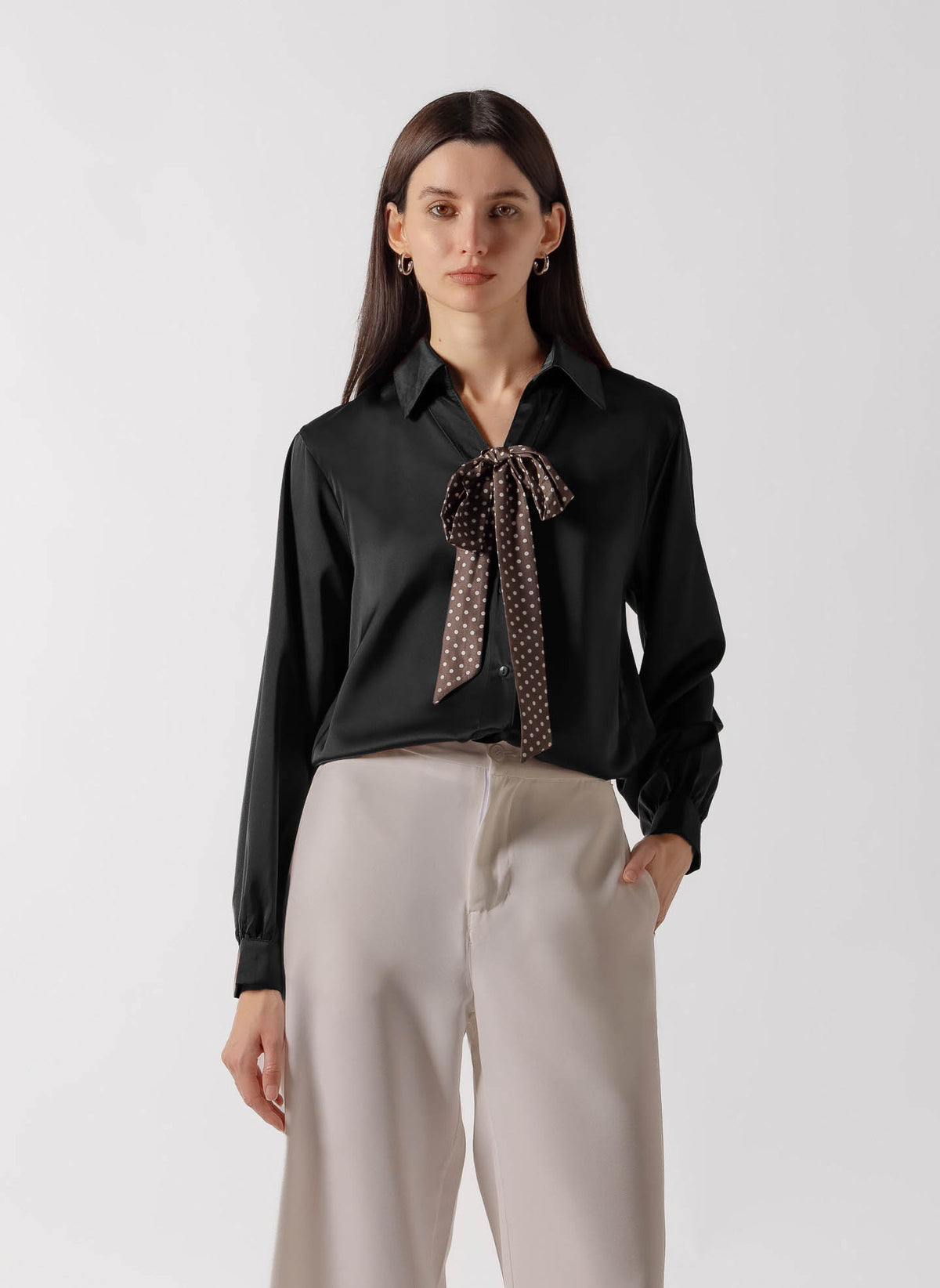 POLKA DOT TIE SATIN SHIRT