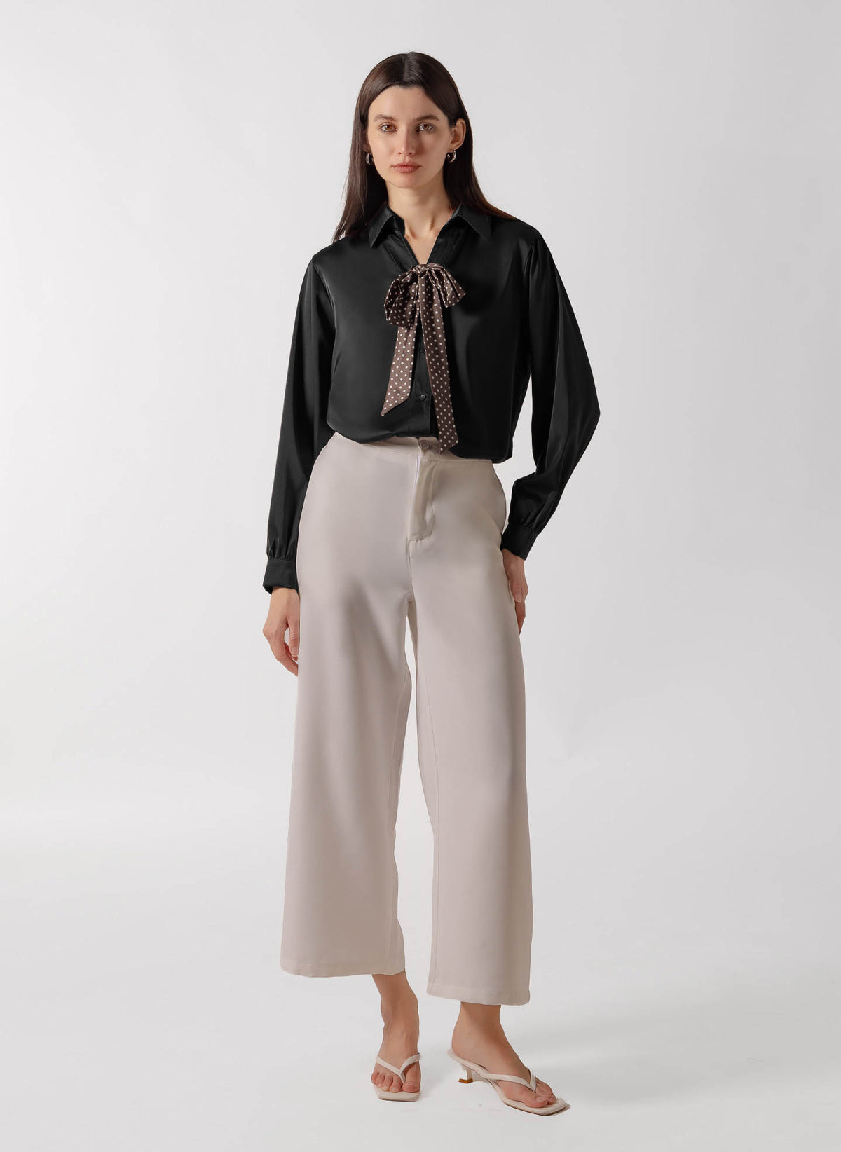 POLKA DOT TIE SATIN SHIRT