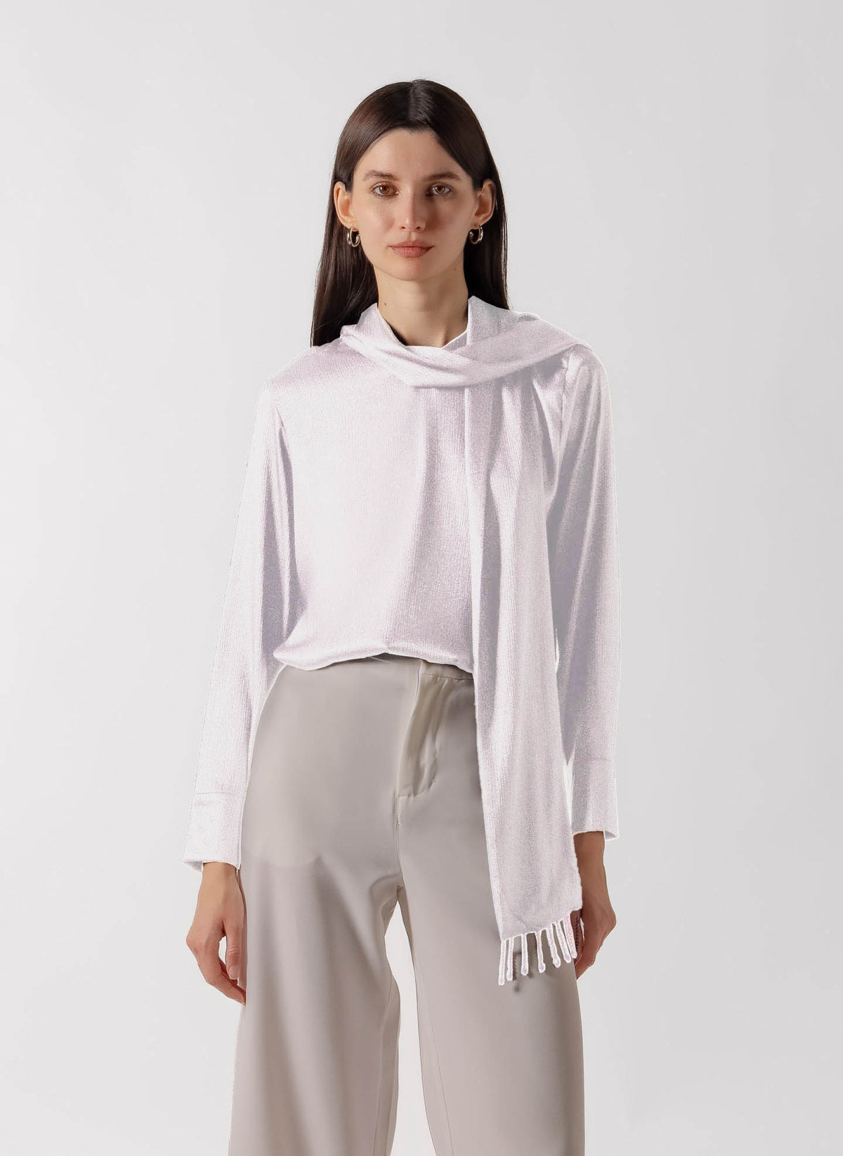 SHIMMER METTALIC SCARF DETAIL BLOUSE