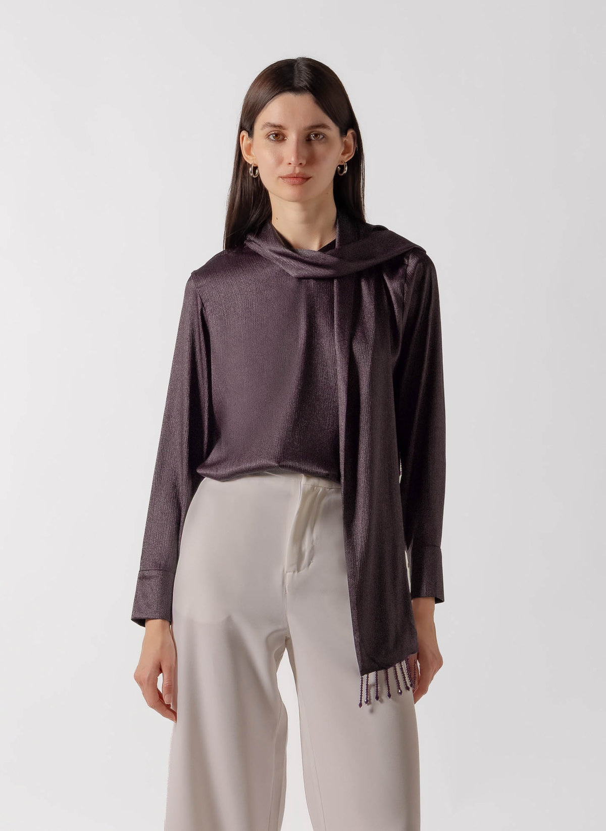 SHIMMER METTALIC SCARF DETAIL BLOUSE