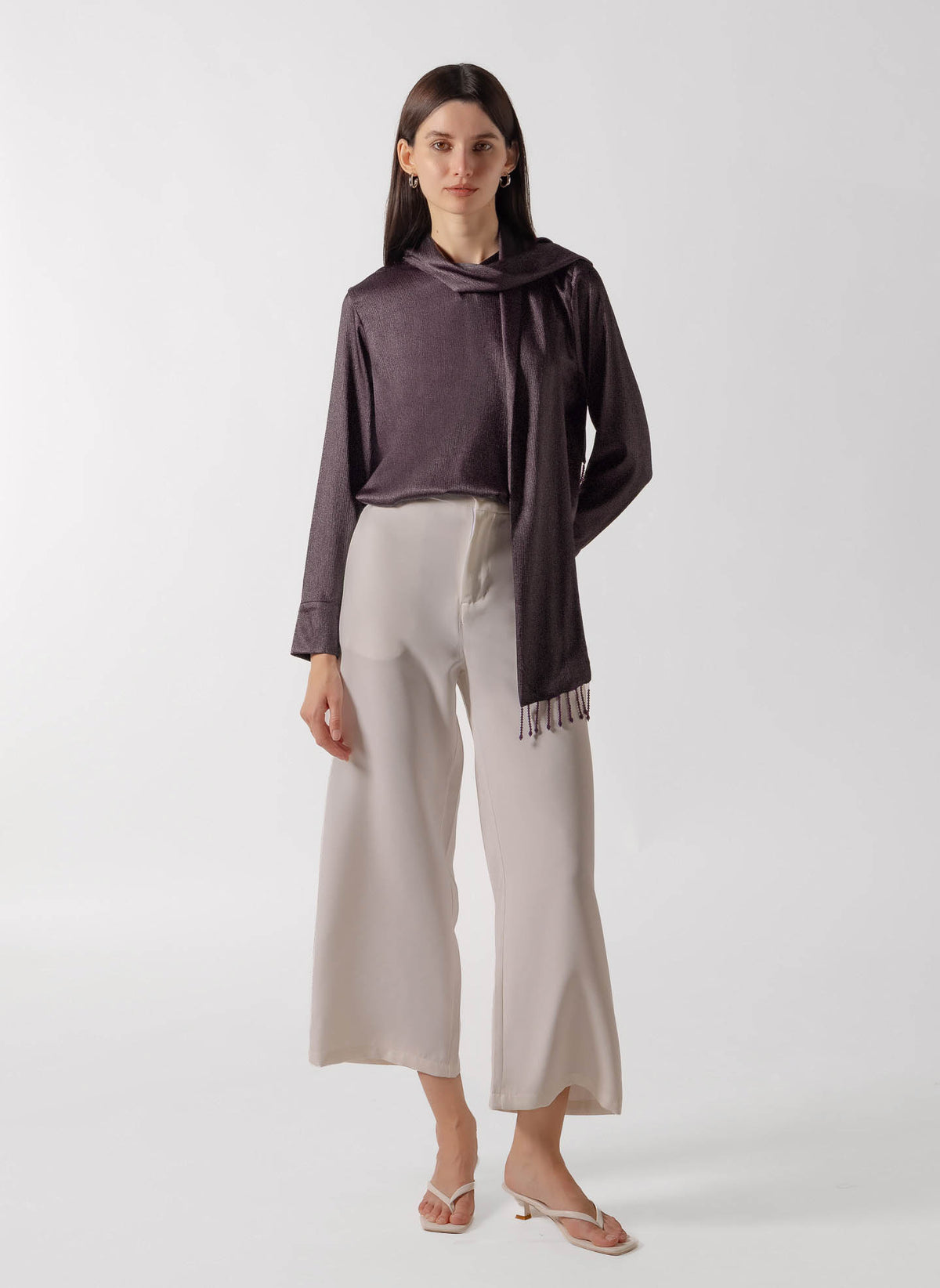 SHIMMER METTALIC SCARF DETAIL BLOUSE