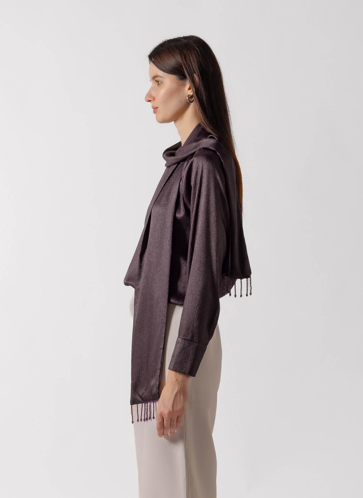 SHIMMER METTALIC SCARF DETAIL BLOUSE
