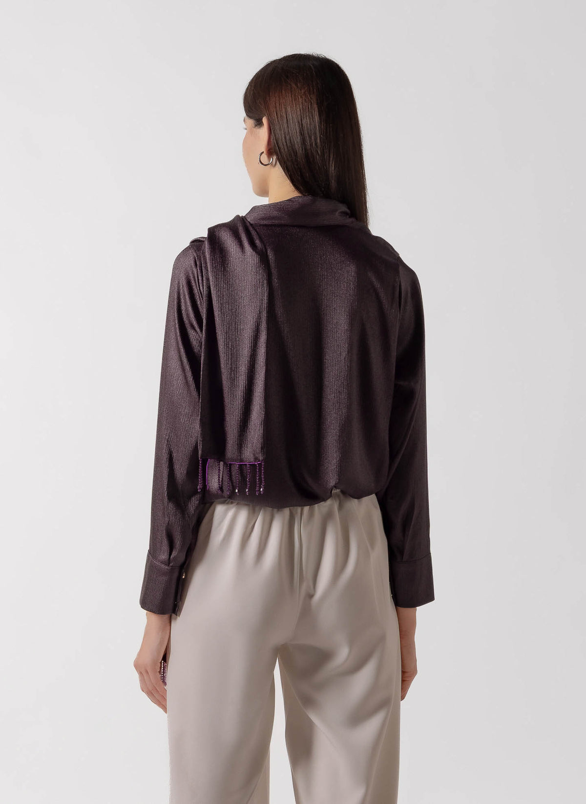 SHIMMER METTALIC SCARF DETAIL BLOUSE