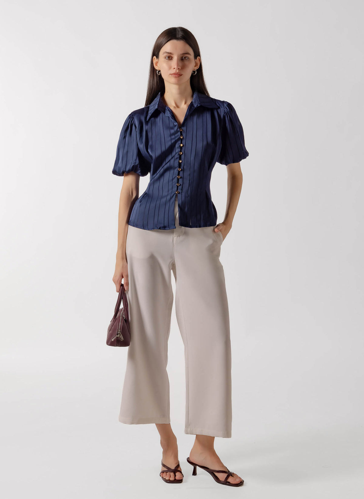 PUFFED SLEEVE BUTTON DOWN BLOUSE