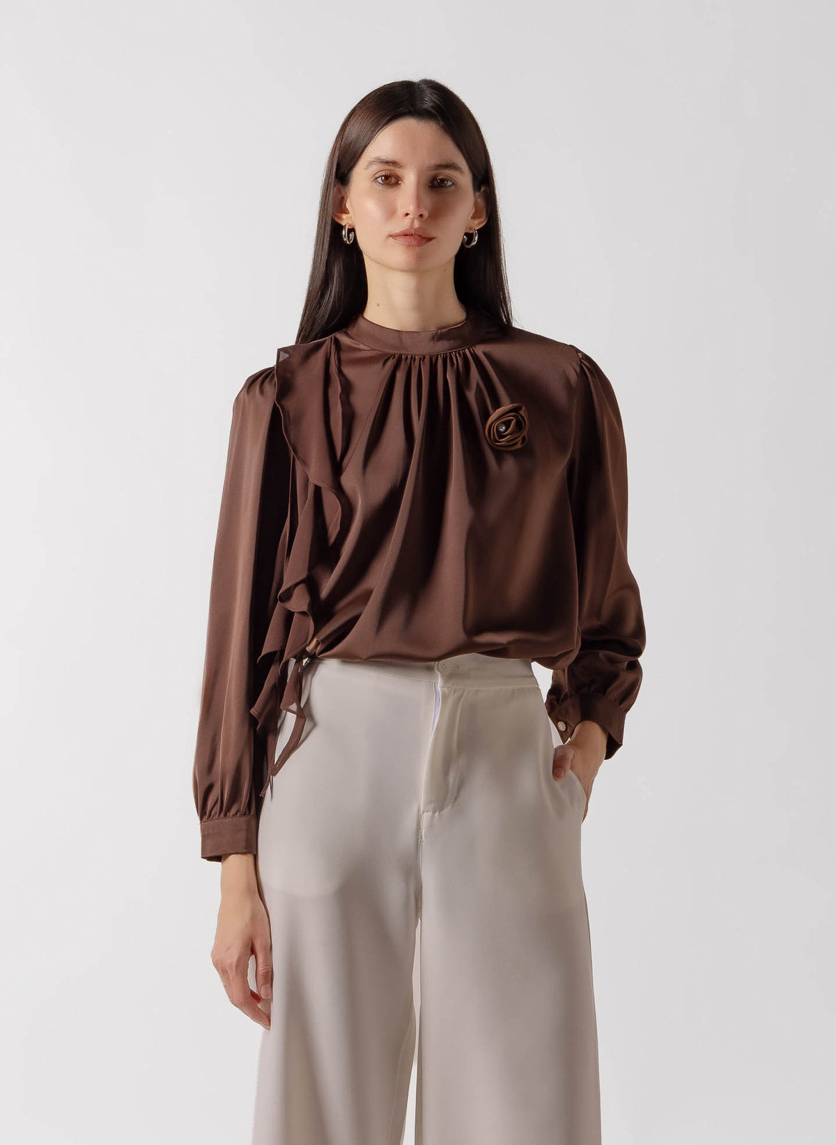 RUFFLED SATIN BLOUSE