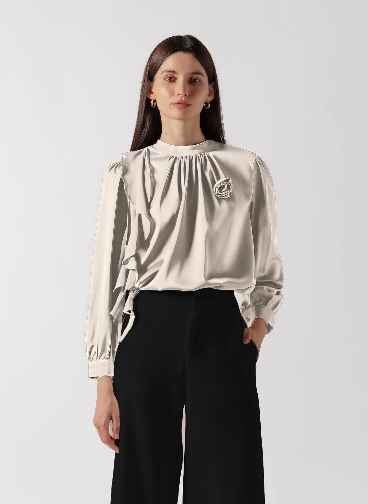 RUFFLED SATIN BLOUSE