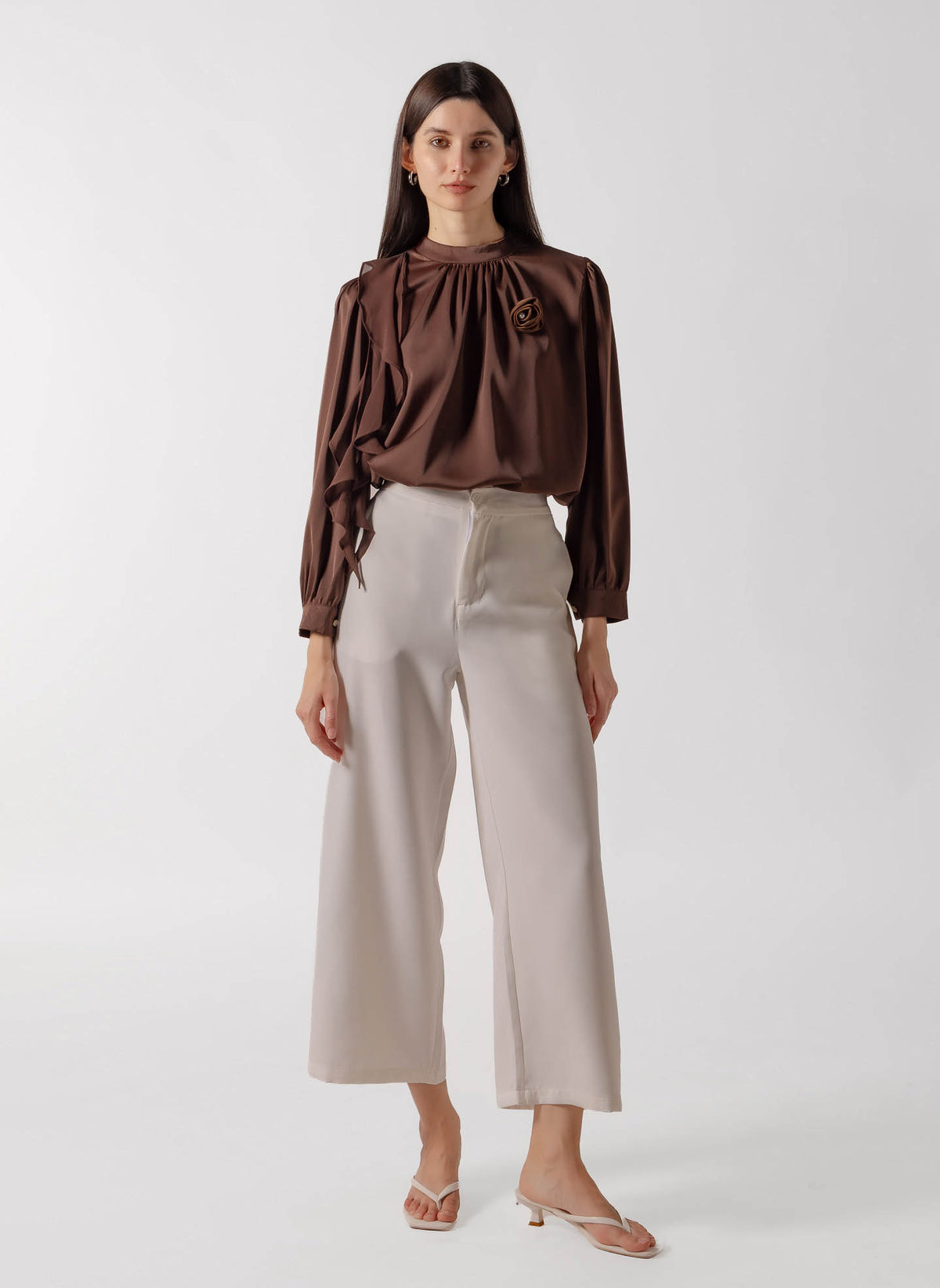 RUFFLED SATIN BLOUSE