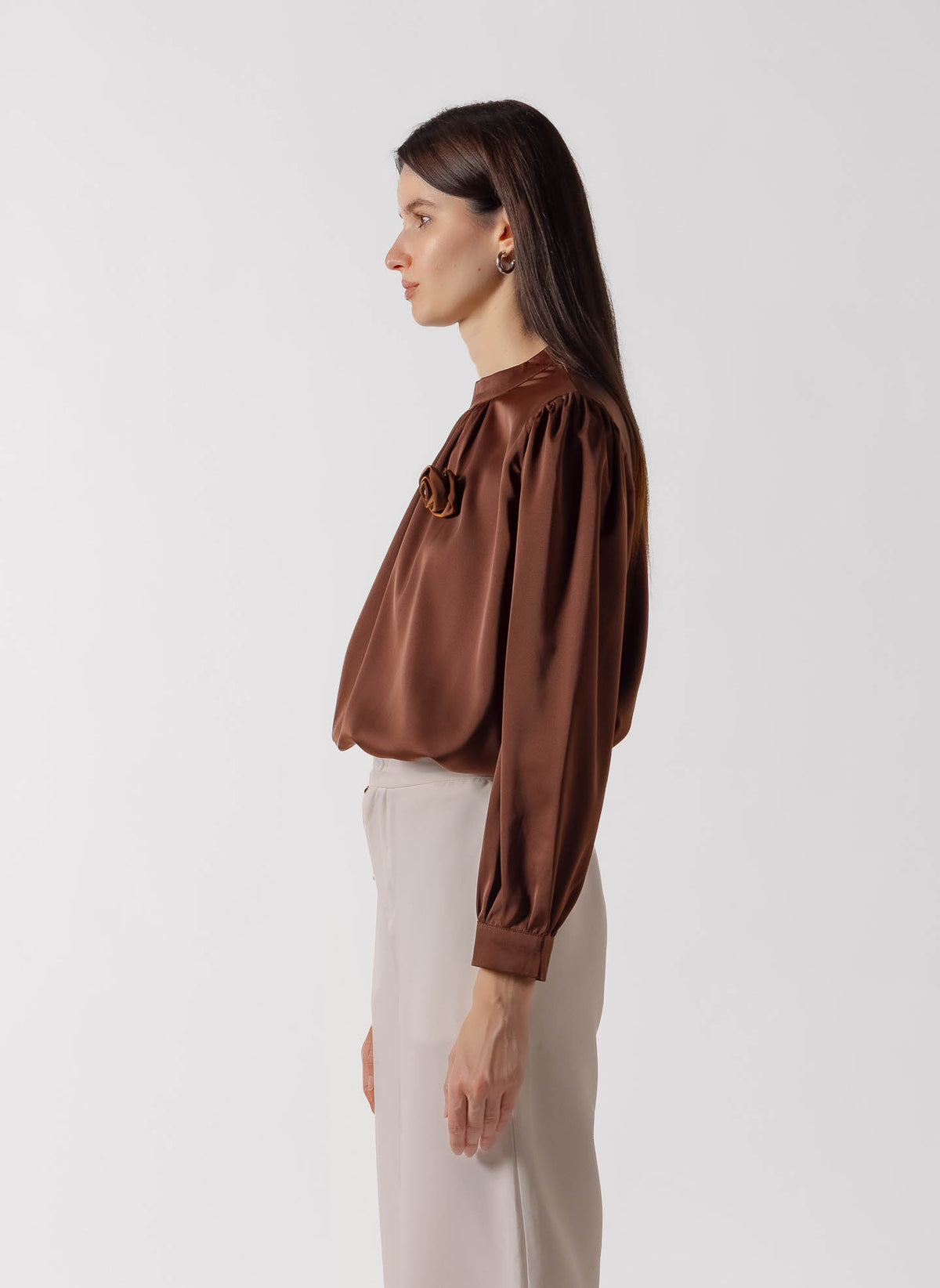RUFFLED SATIN BLOUSE