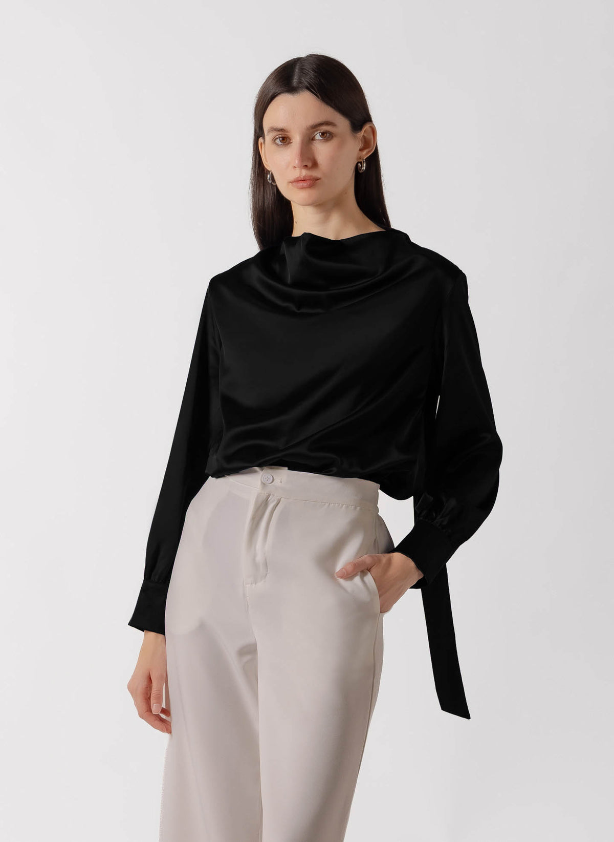 TIE NECK SATIN BLOUSE