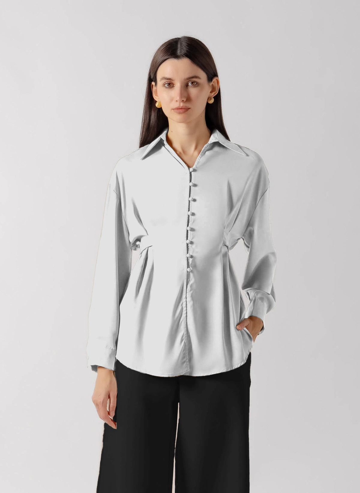 TIE DETAIL BUTTON DOWN SATIN SHIRT