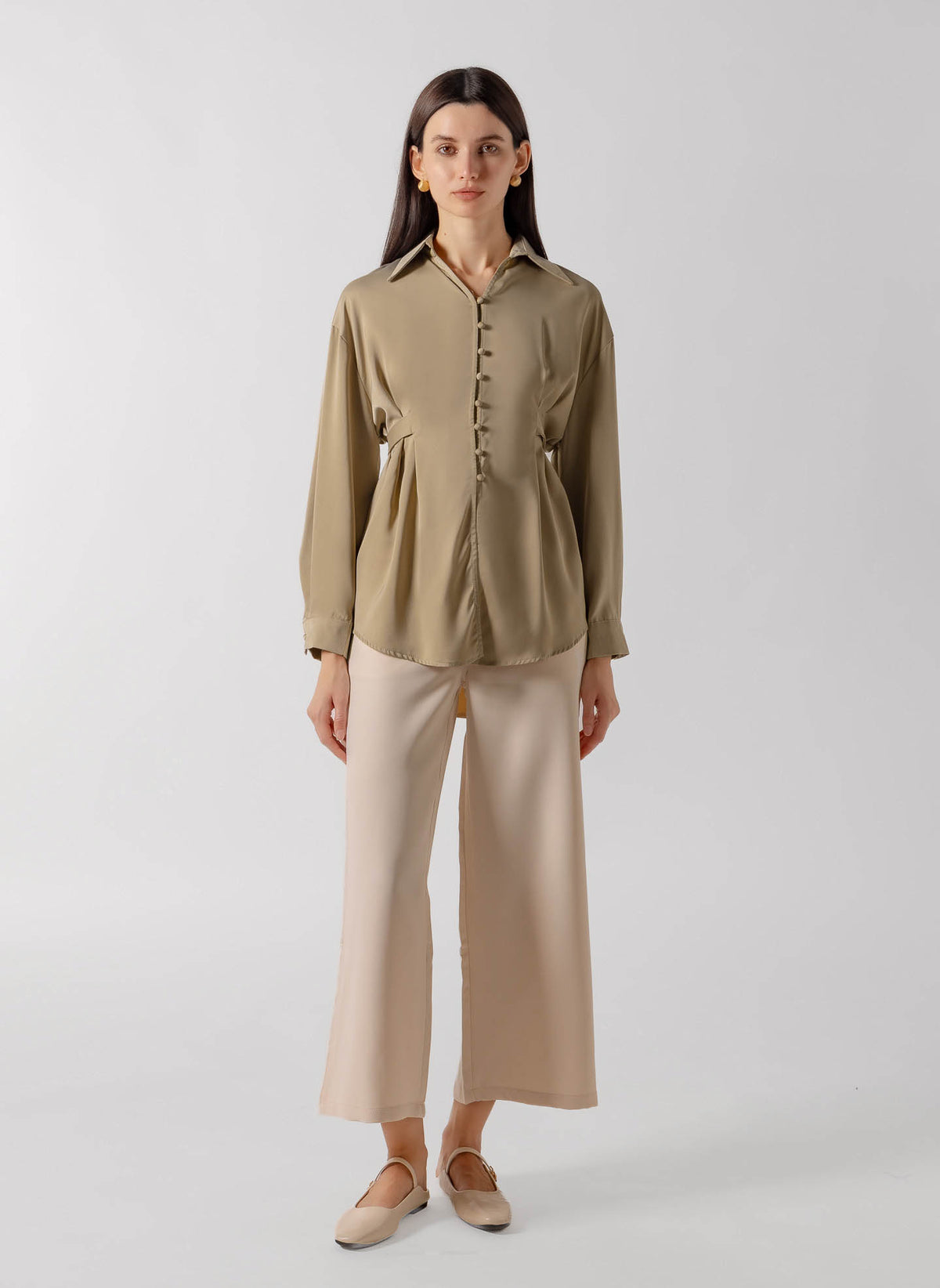 TIE DETAIL BUTTON DOWN SATIN SHIRT
