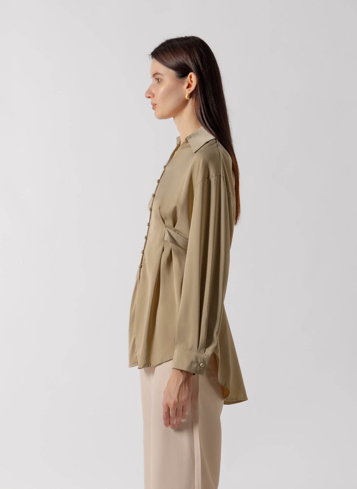 TIE DETAIL BUTTON DOWN SATIN SHIRT