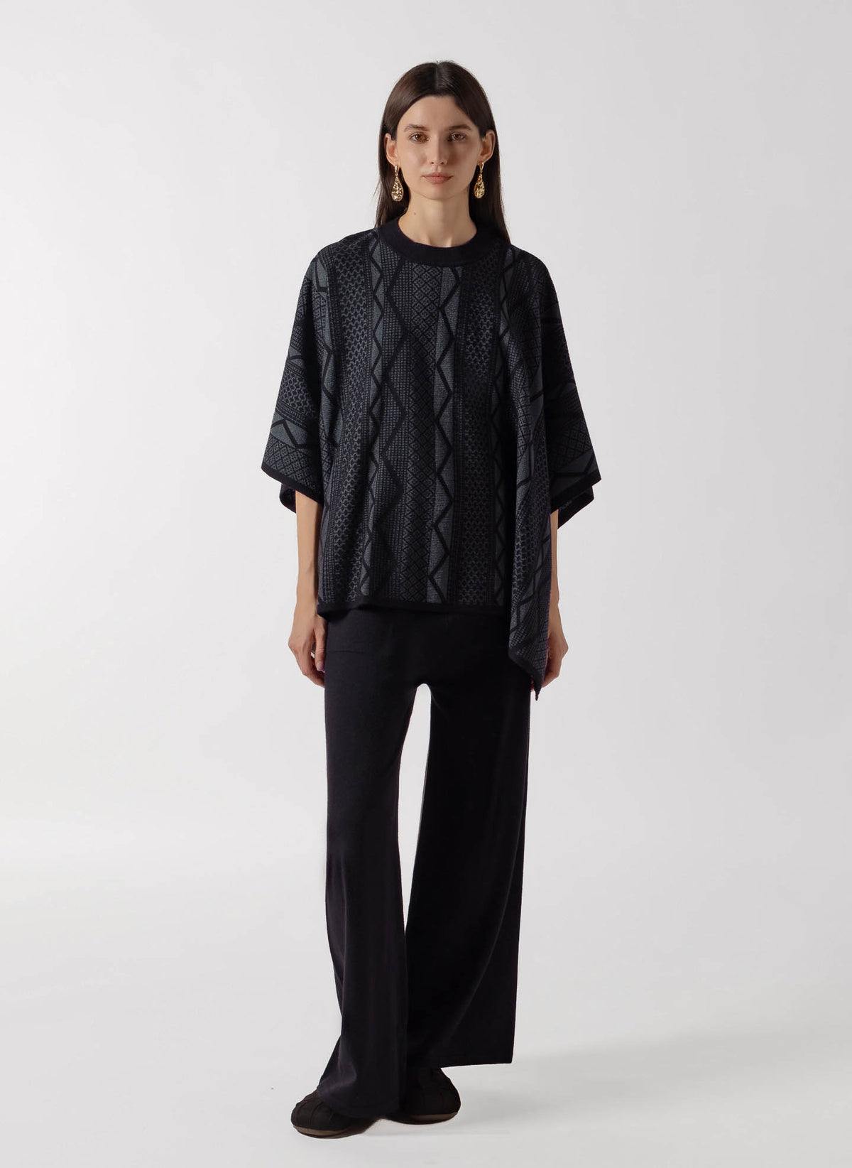 TEXTURED PONCHO CASHMERE SET