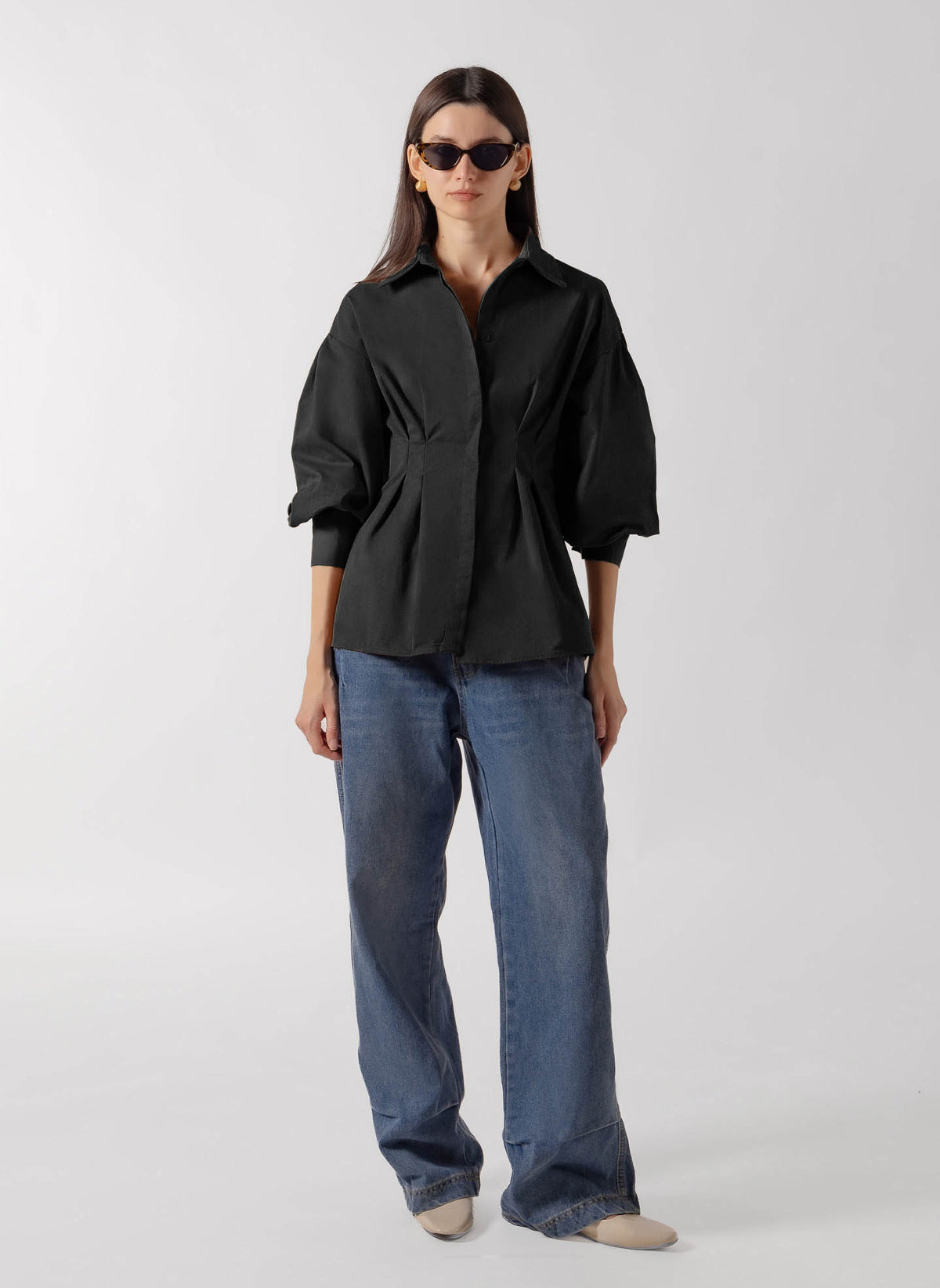 PUFF SLEEVE CINCHED SHIRT