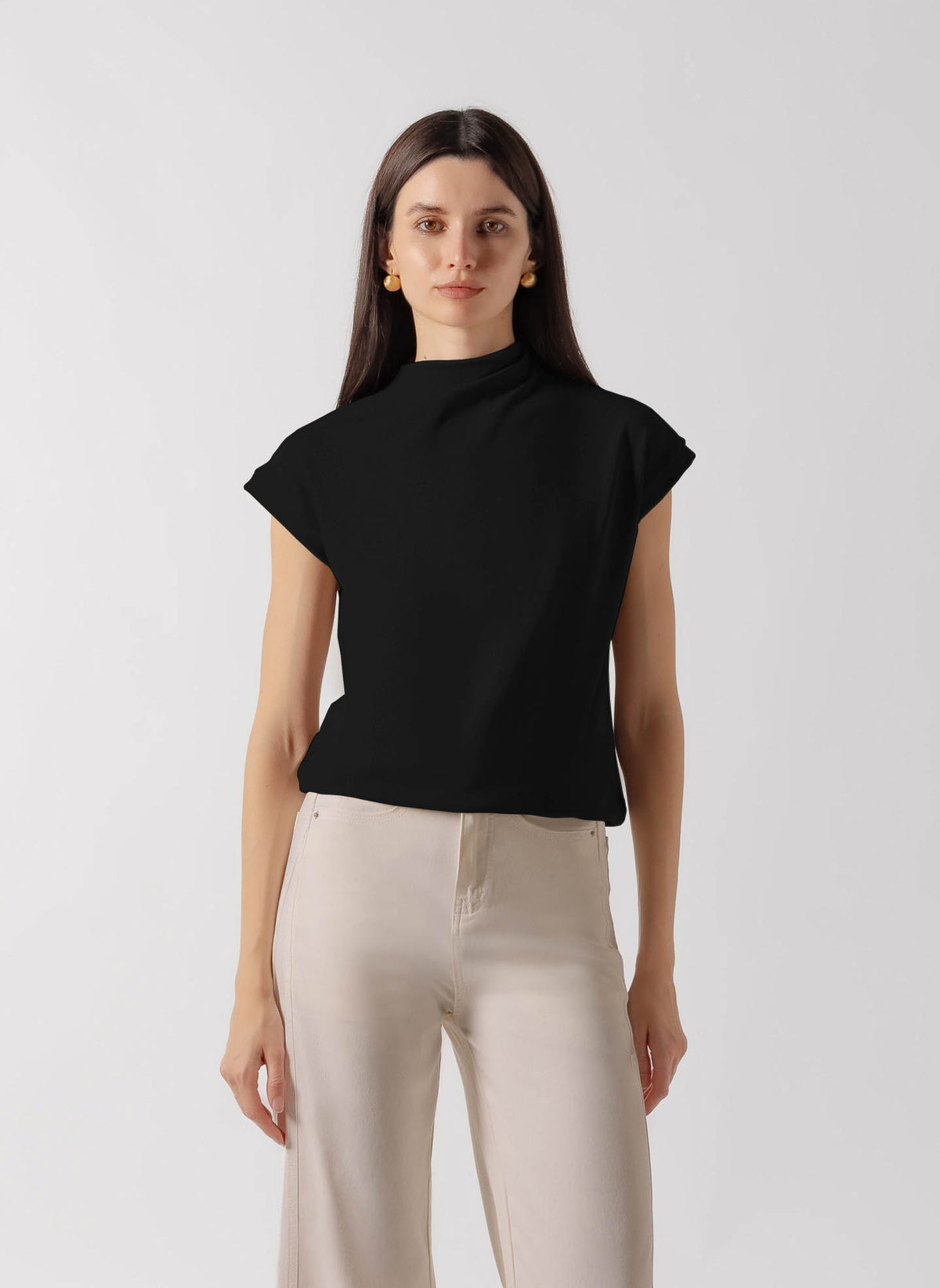 SOFT CAP-SLEEVE HIGH NECK TOP