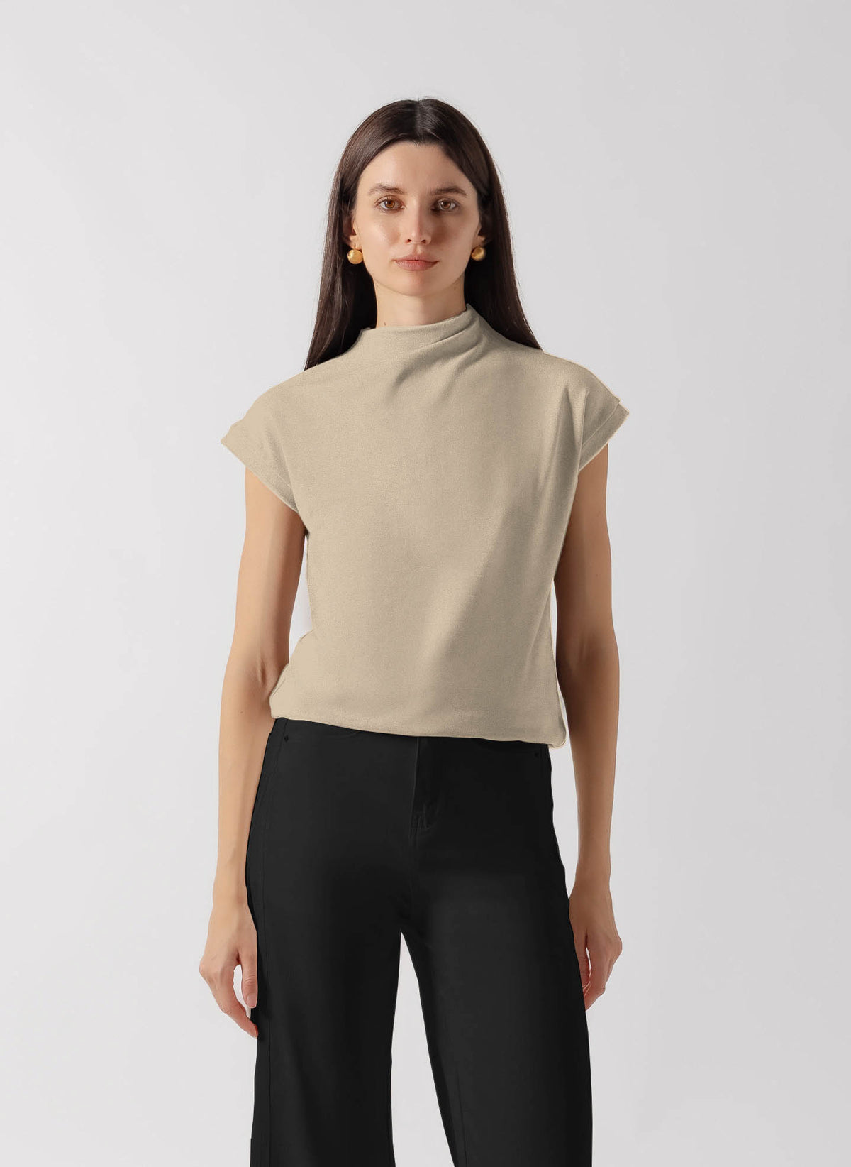 SOFT CAP-SLEEVE HIGH NECK TOP