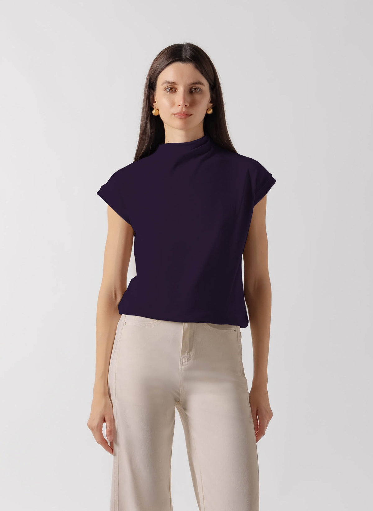 SOFT CAP-SLEEVE HIGH NECK TOP
