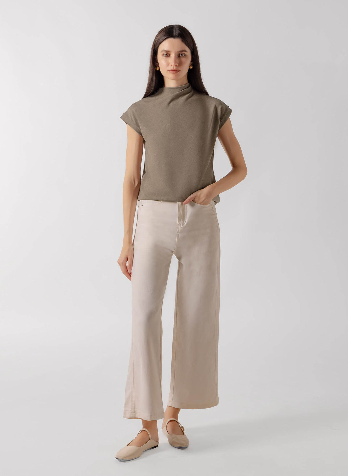 SOFT CAP-SLEEVE HIGH NECK TOP