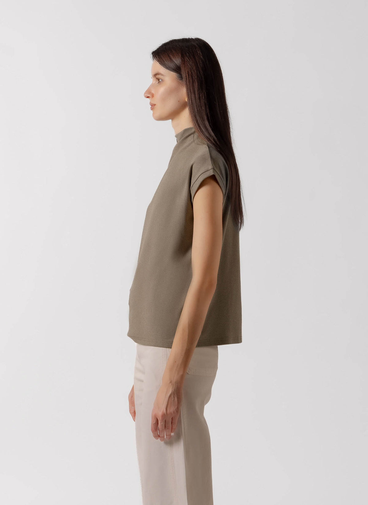 SOFT CAP-SLEEVE HIGH NECK TOP