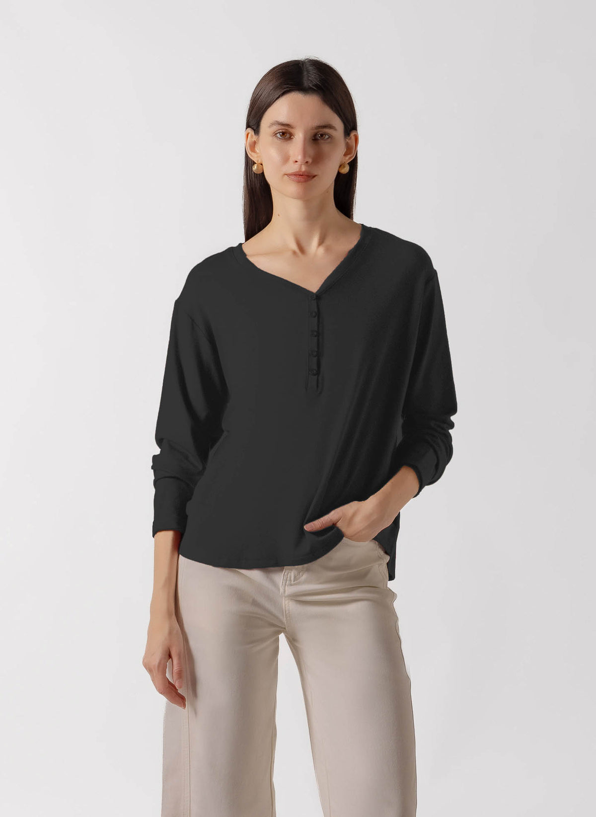 OVERSIZED HENLEY V-NECK T-SHIRT